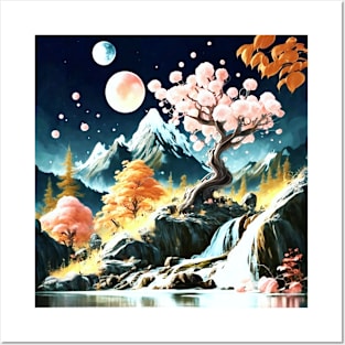 beautiful landscape at night art Posters and Art